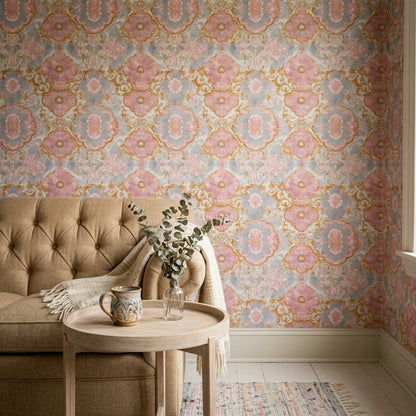 Floral Damask Wallpaper Gold Scrollwork Removable Baroque Wall Double Roll