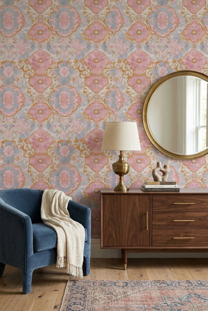 Floral Damask Wallpaper Gold Scrollwork Removable Baroque Wall Double Roll