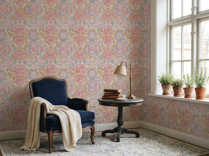 Floral Damask Wallpaper Gold Scrollwork Removable Baroque Wall Double Roll
