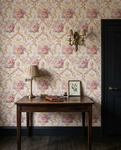 Floral Wallpaper Damask Cream Background Removable Wall Decor