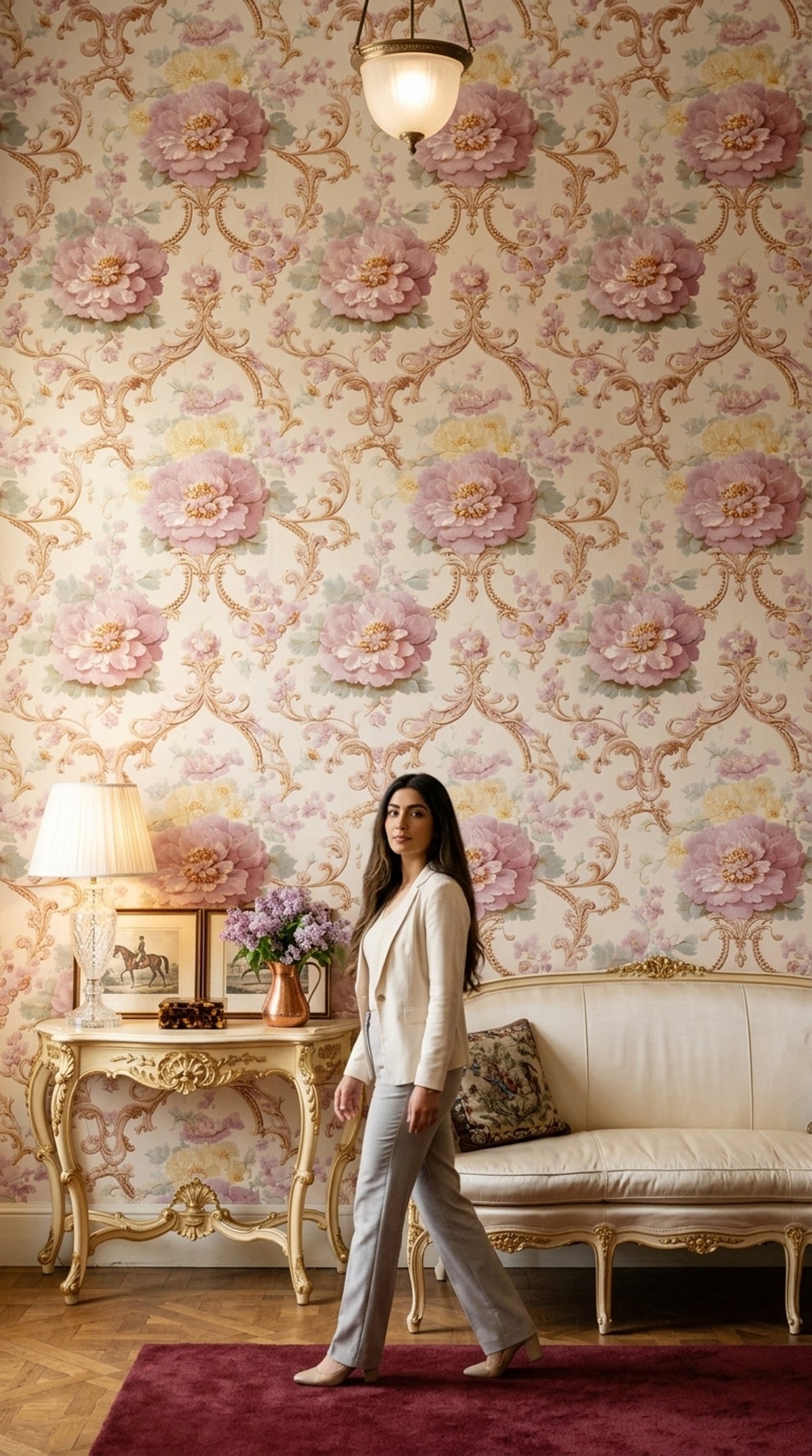 Floral Wallpaper Damask Cream Background Removable Wall Decor