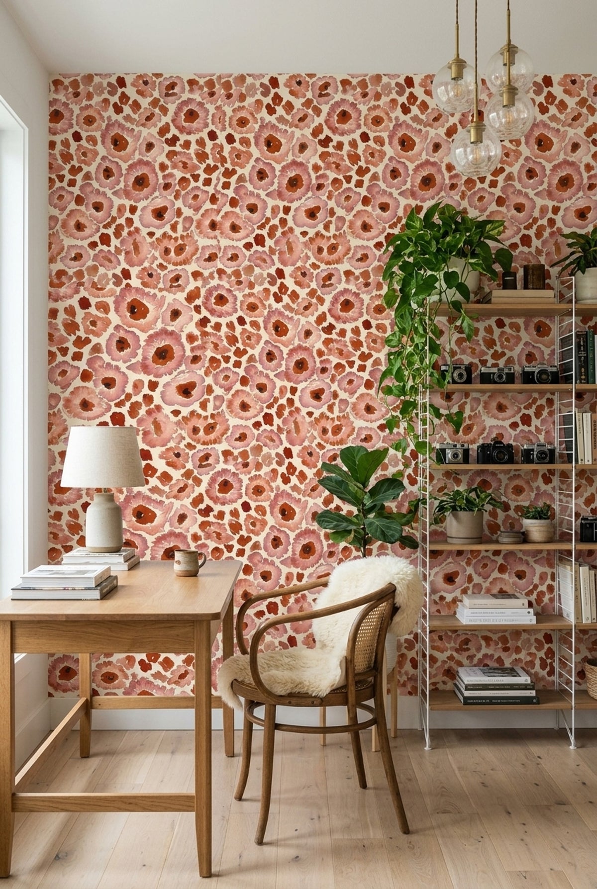 Watercolor Floral Wallpaper Pink Flowers Removable Cream Background Wall Double Roll