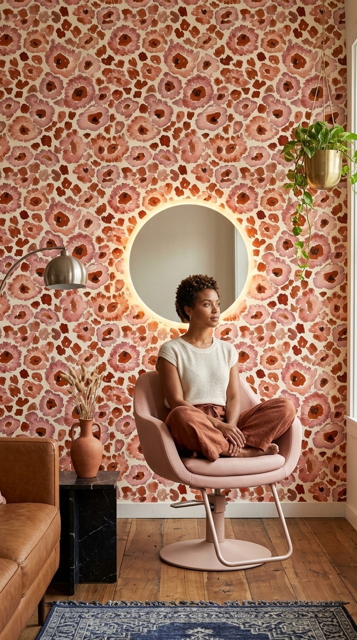 Watercolor Floral Wallpaper Pink Flowers Removable Cream Background Wall Double Roll