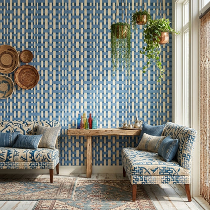 Basket Weave Wallpaper Woven Blue Removable Wall Decor