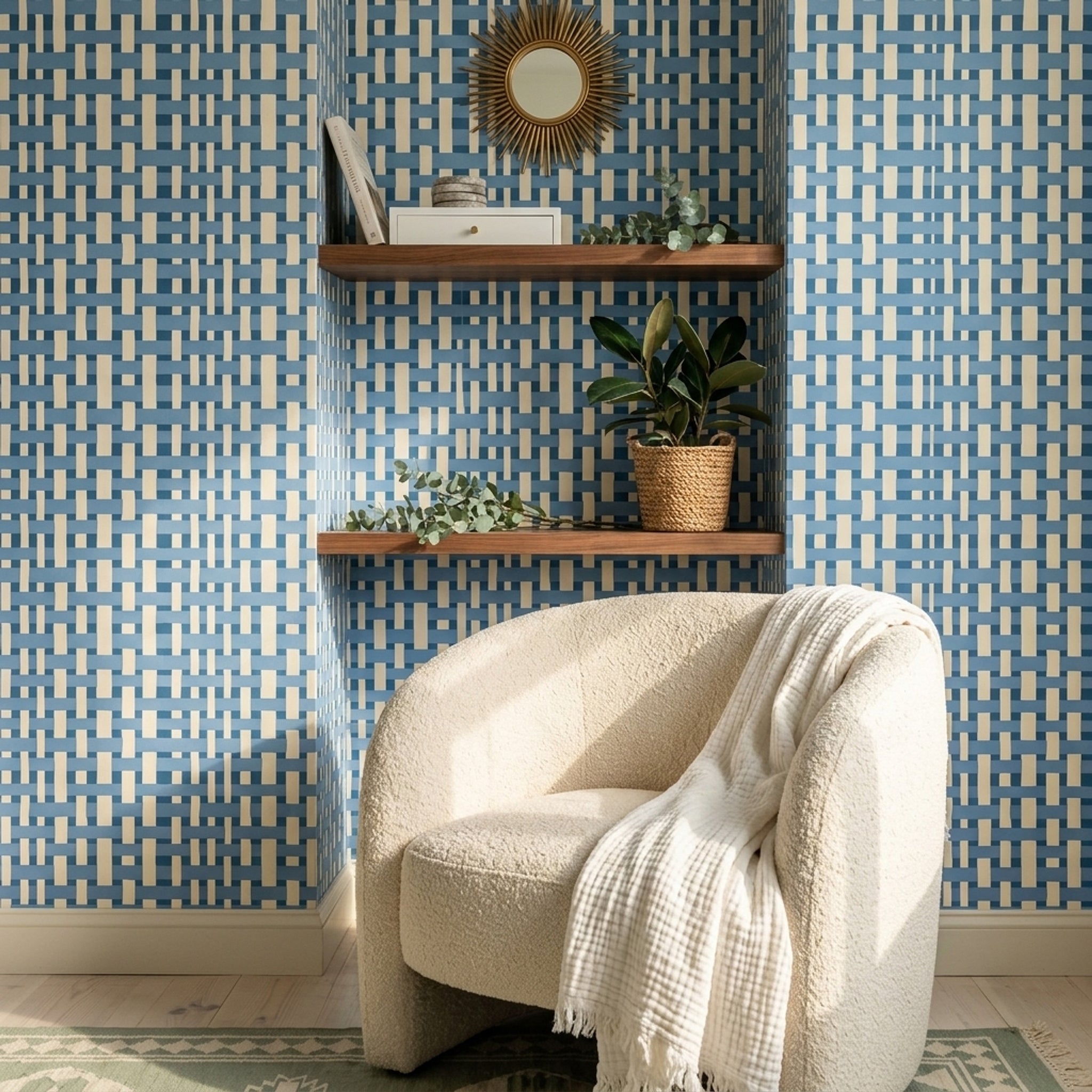 Basket Weave Wallpaper Woven Blue Removable Wall Decor
