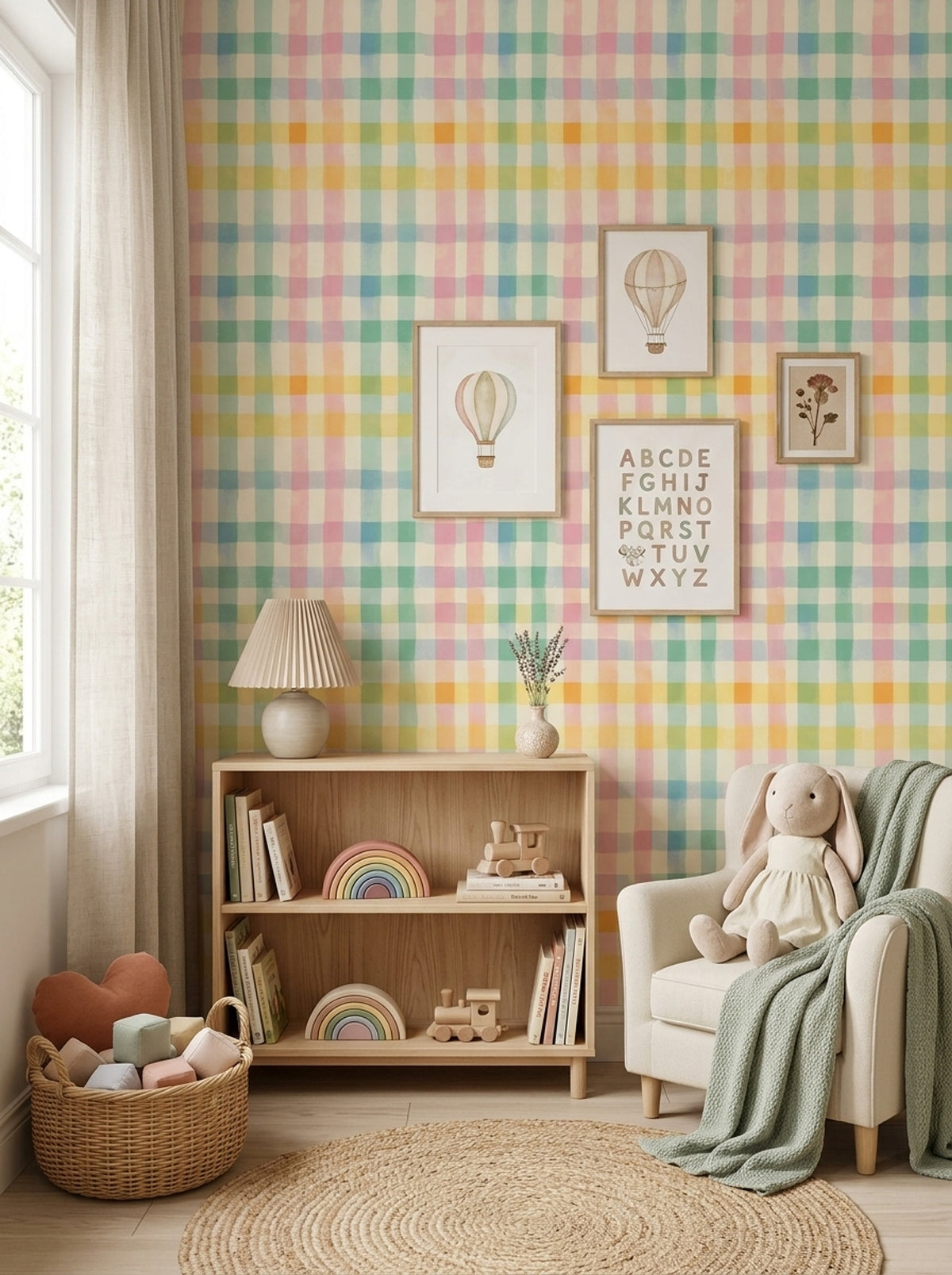 Pastel Plaid Wallpaper Checkered Removable Cream Background Wall Double Roll