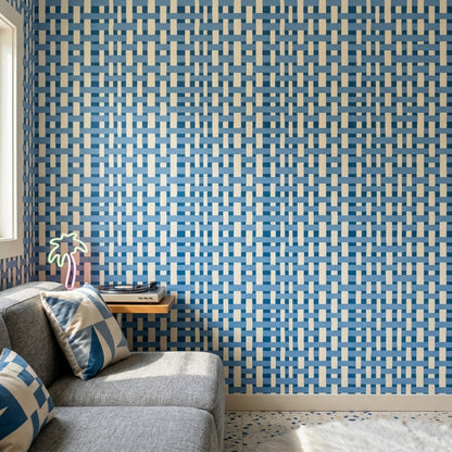 Basket Weave Wallpaper Woven Blue Removable Wall Decor