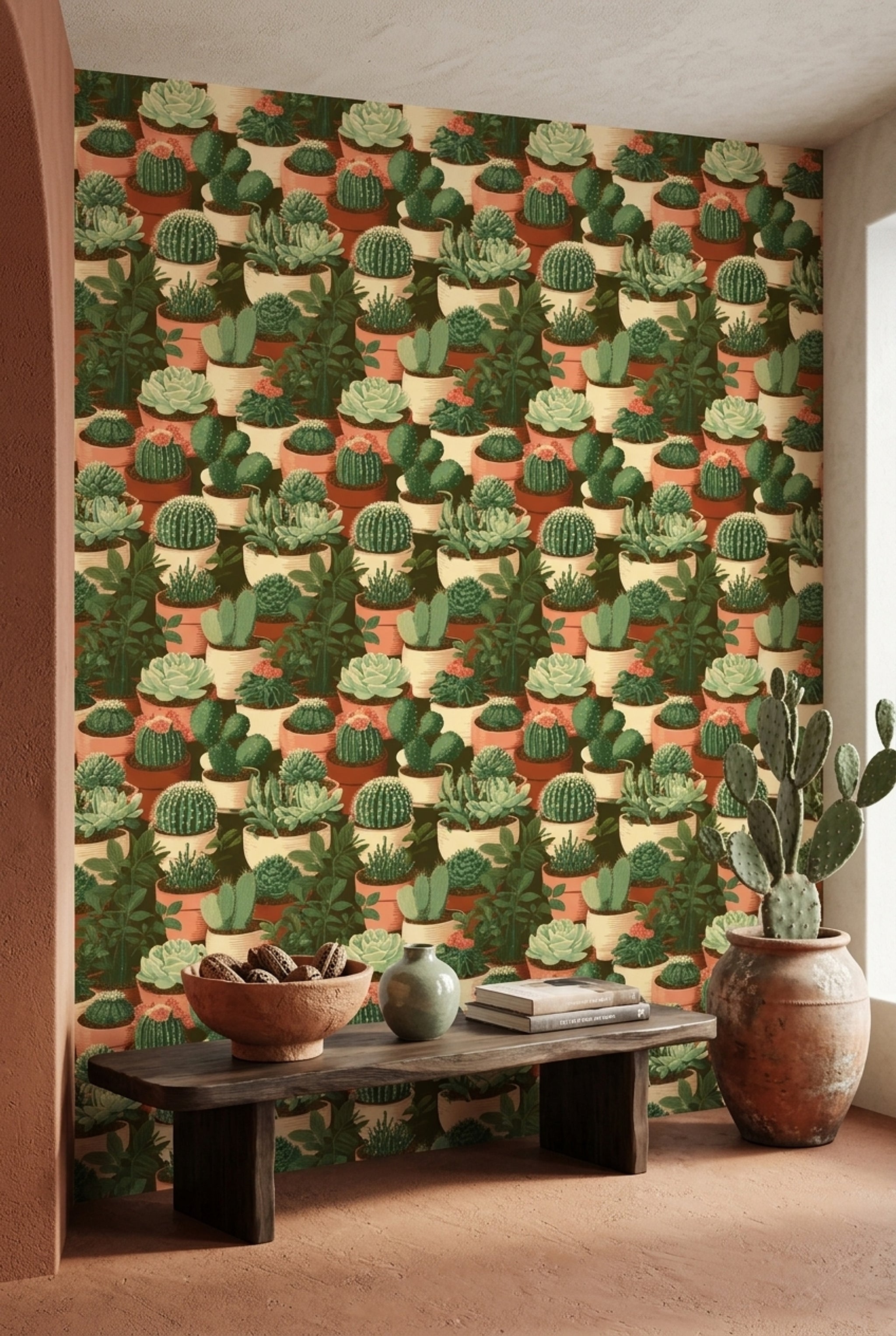 Cactus Wallpaper Succulent Potted Plants Removable Wall Decor