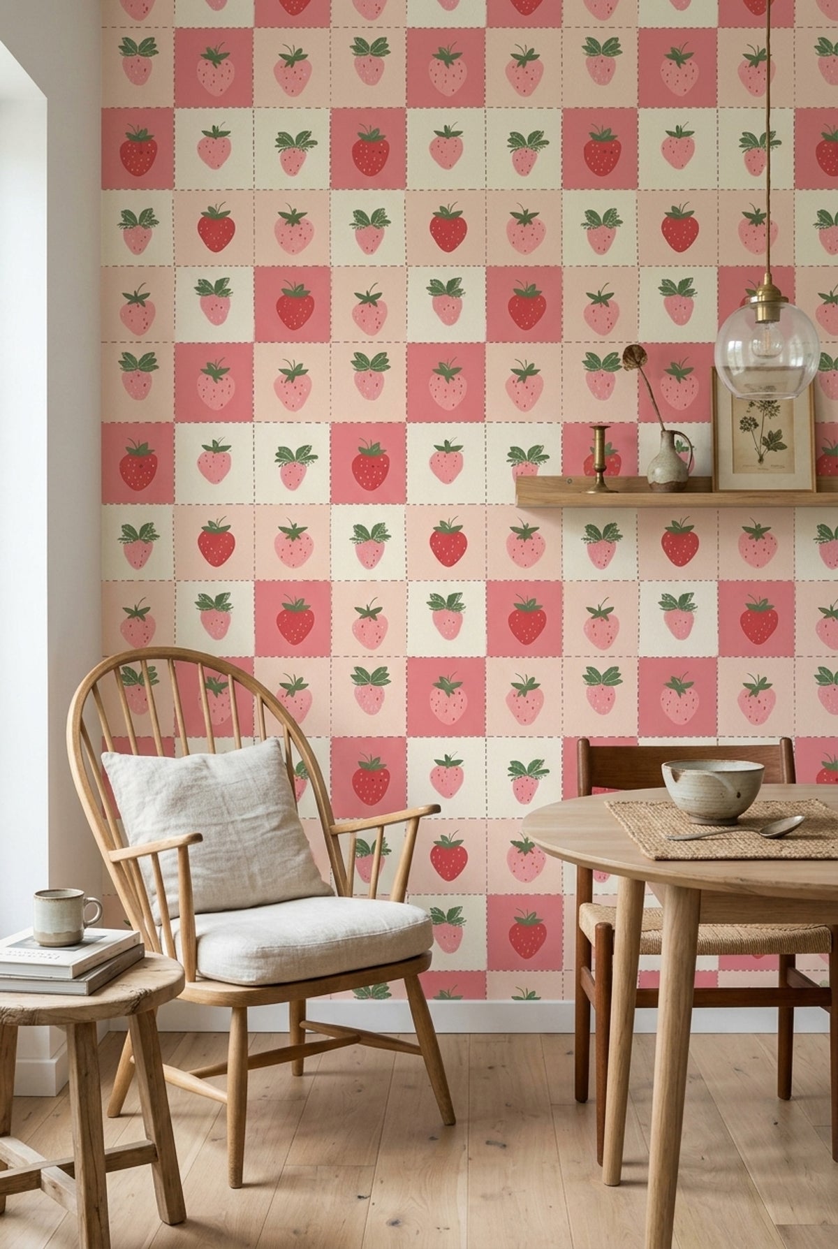 Strawberry Wallpaper Checkered Patchwork Removable Wall Decor