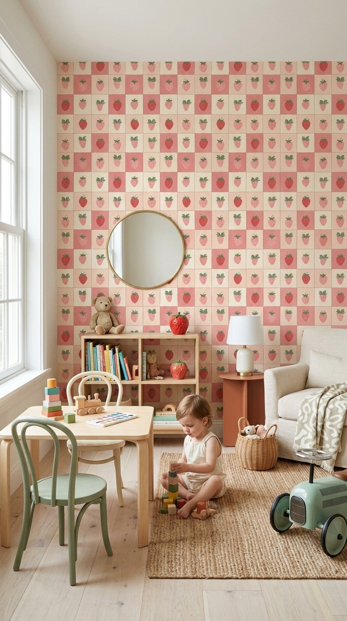 Strawberry Wallpaper Checkered Patchwork Removable Wall Decor