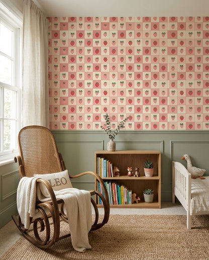 Strawberry Wallpaper Checkered Patchwork Removable Wall Decor