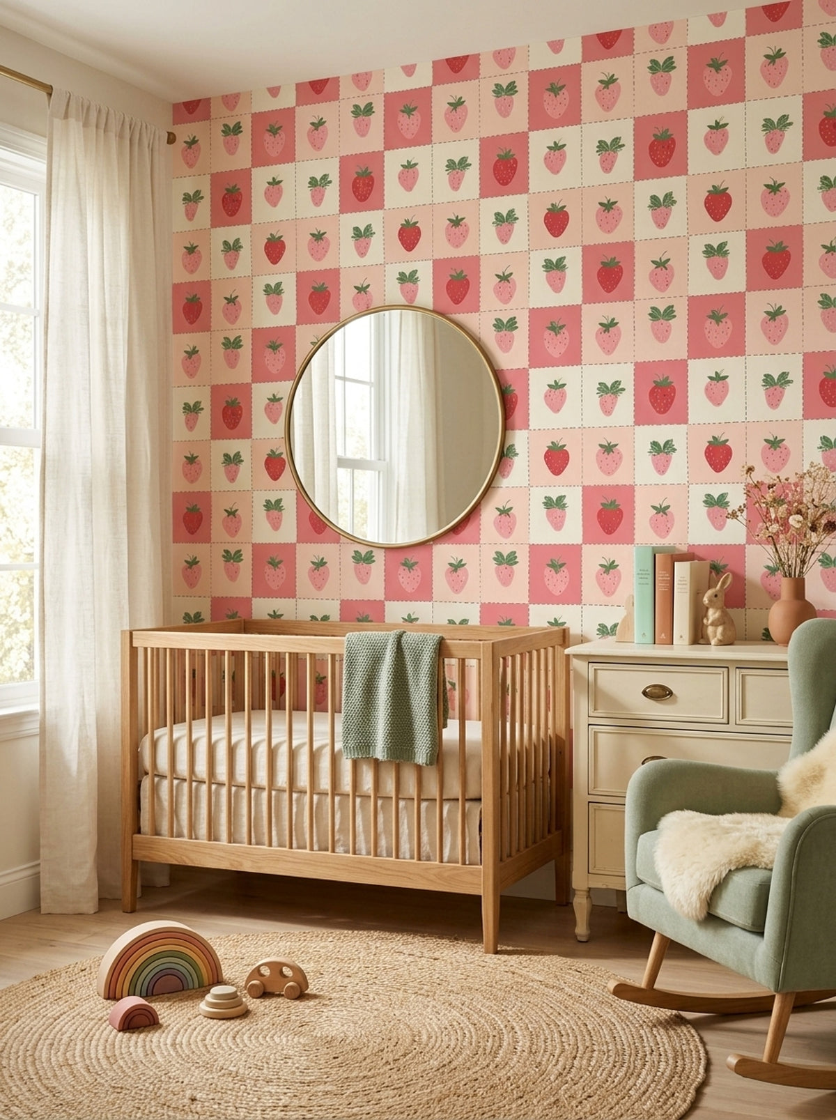 Strawberry Wallpaper Checkered Patchwork Removable Wall Decor