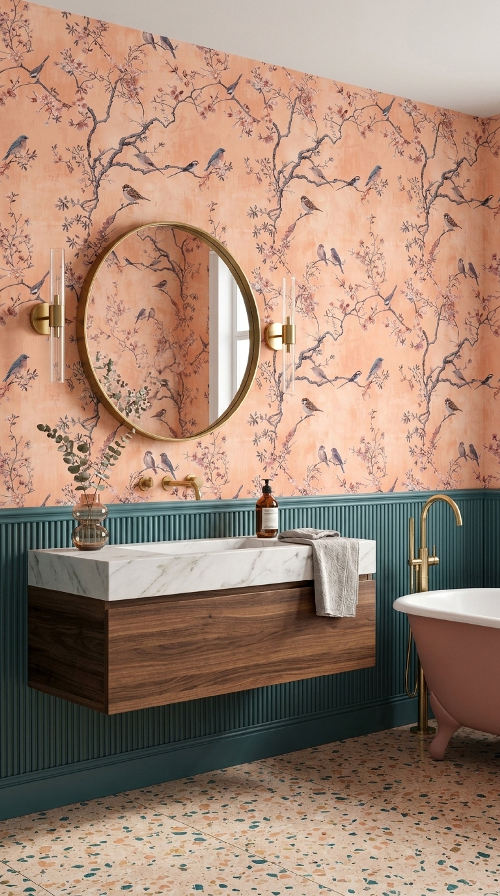 Chinoiserie Wallpaper Blossom Branches Removable Birds Wall Double Roll