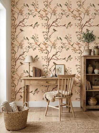 Watercolor Texture Wallpaper Botanical Chinoiserie Removable Wall Decor