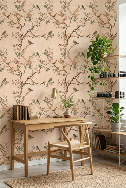 Watercolor Texture Wallpaper Botanical Chinoiserie Removable Wall Decor