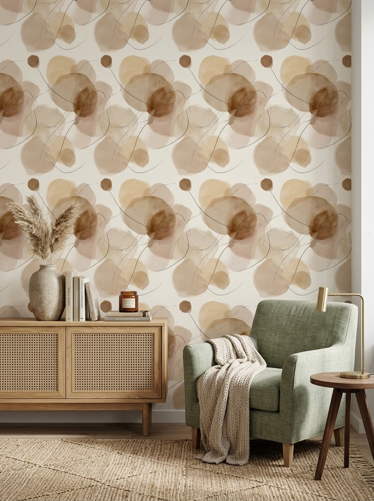 Organic Shapes Wallpaper Watercolor Removable Minimalist Wall Double Roll