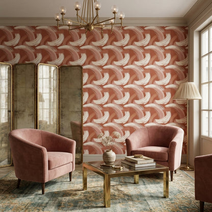 Terracotta Wallpaper Brushstroke Removable Curved Arcs Wall Double Roll