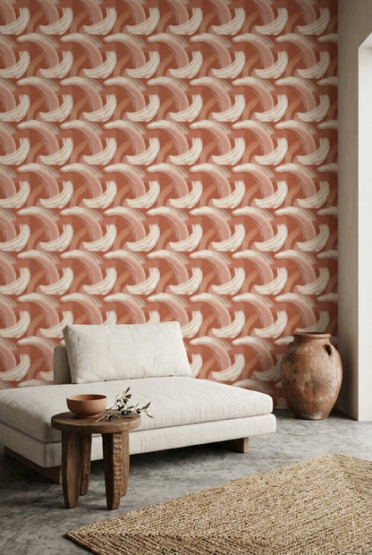 Terracotta Wallpaper Brushstroke Removable Curved Arcs Wall Double Roll