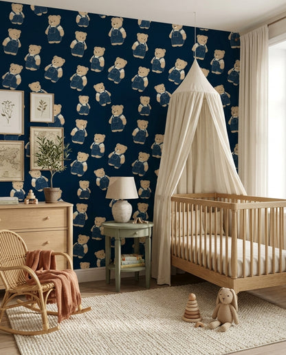 Teddy Bear Wallpaper Children Wallpaper Removable Vintage Illustration Wall Double Roll