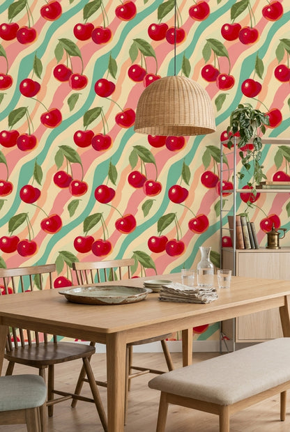 Fruit Wallpaper Cherries Retro Removable Wall Decor