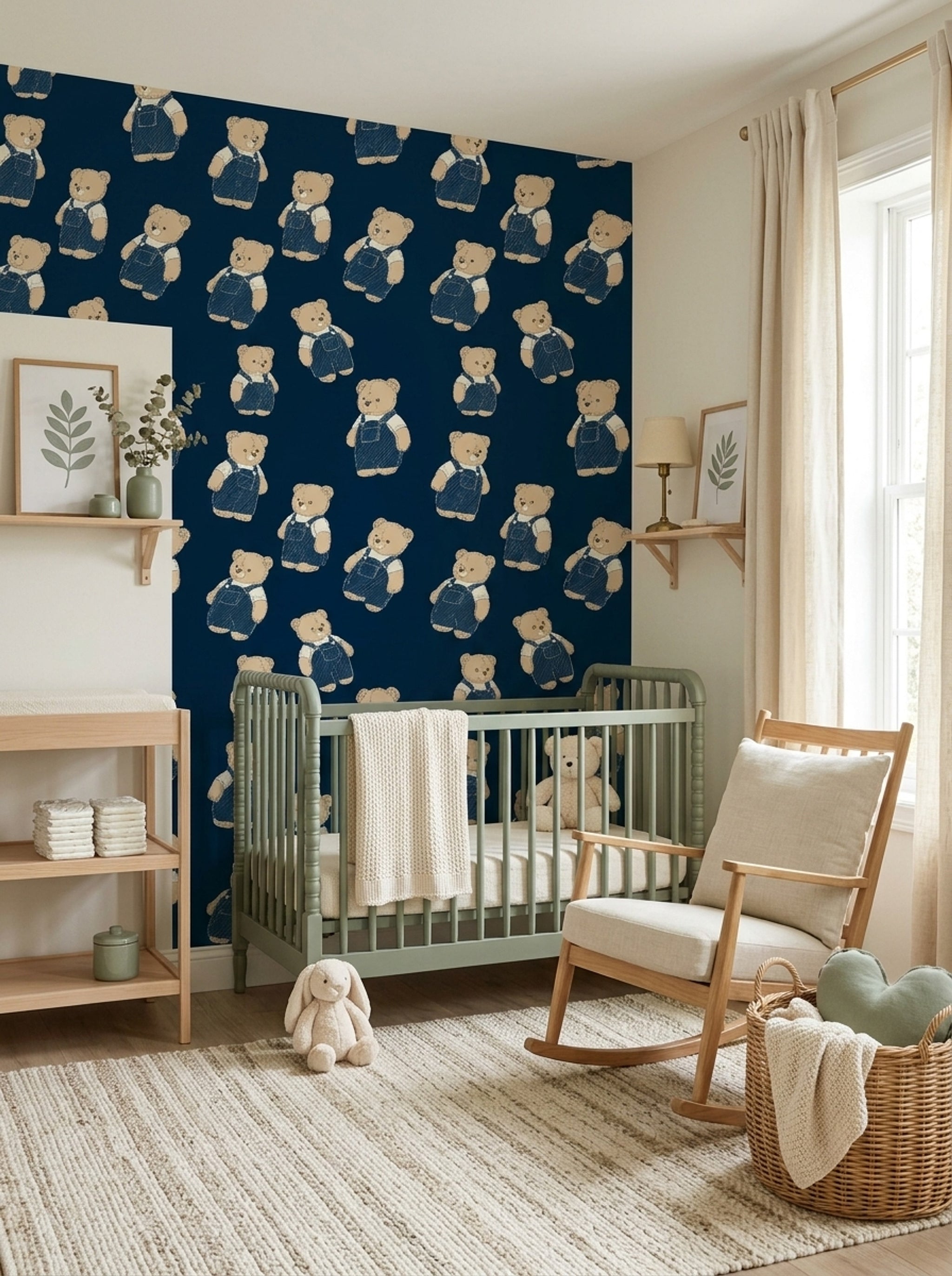 Teddy Bear Wallpaper Children Wallpaper Removable Vintage Illustration Wall Double Roll