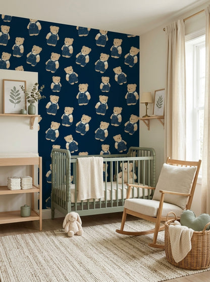 Teddy Bear Wallpaper Children Wallpaper Removable Vintage Illustration Wall Double Roll