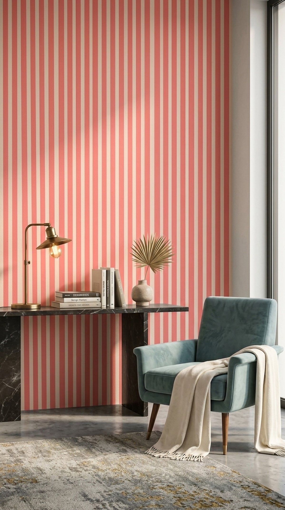 Vertical Stripes Wallpaper Pink Removable Cream Wall Double Roll