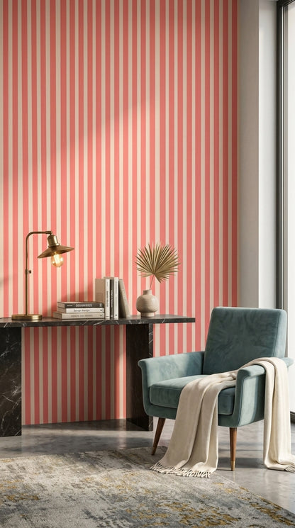 Vertical Stripes Wallpaper Pink Removable Cream Wall Double Roll