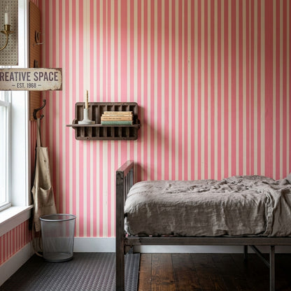 Vertical Stripes Wallpaper Pink Removable Cream Wall Double Roll