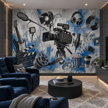 Cinema And Music Studio Icons Wallpaper Urban Grunge Wall Mural