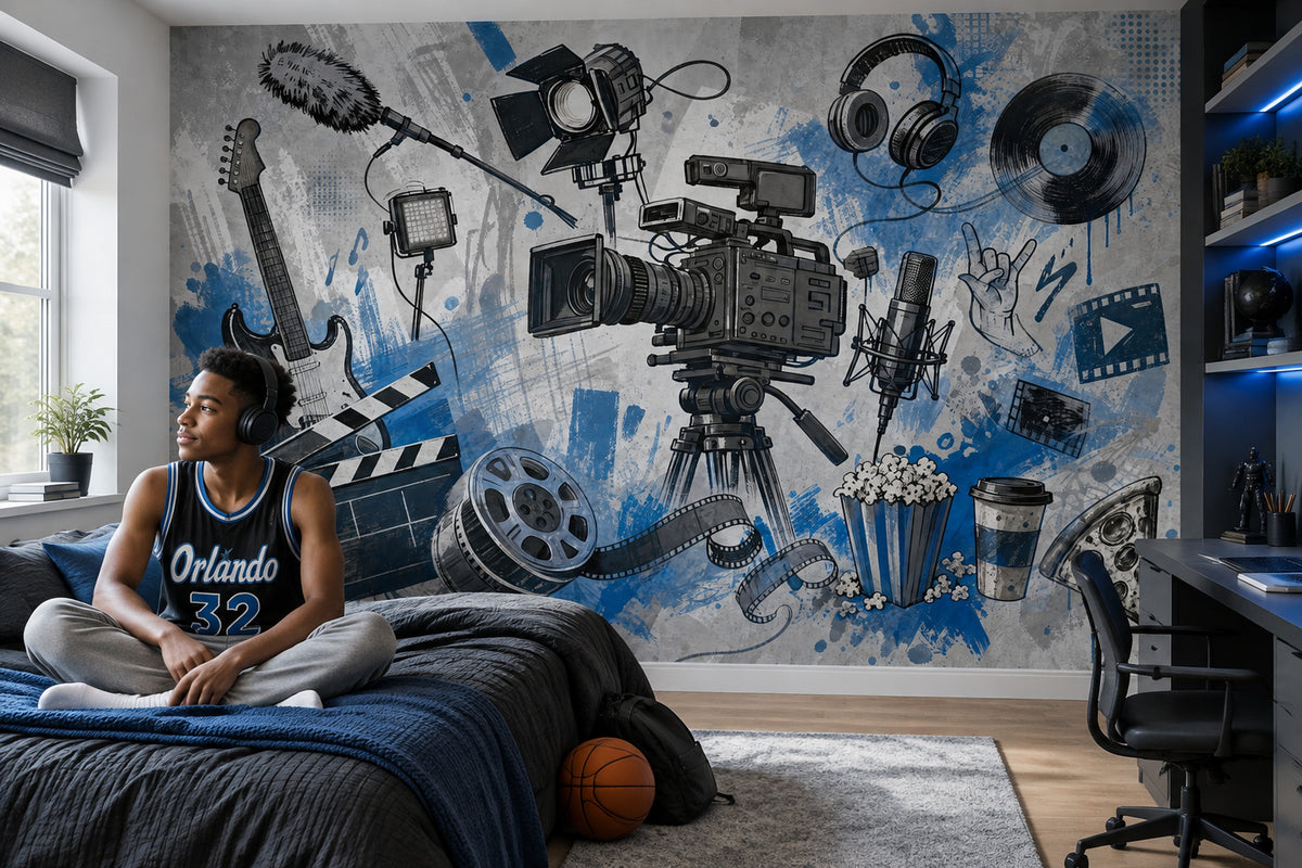 Cinema And Music Studio Icons Wallpaper Urban Grunge Wall Mural