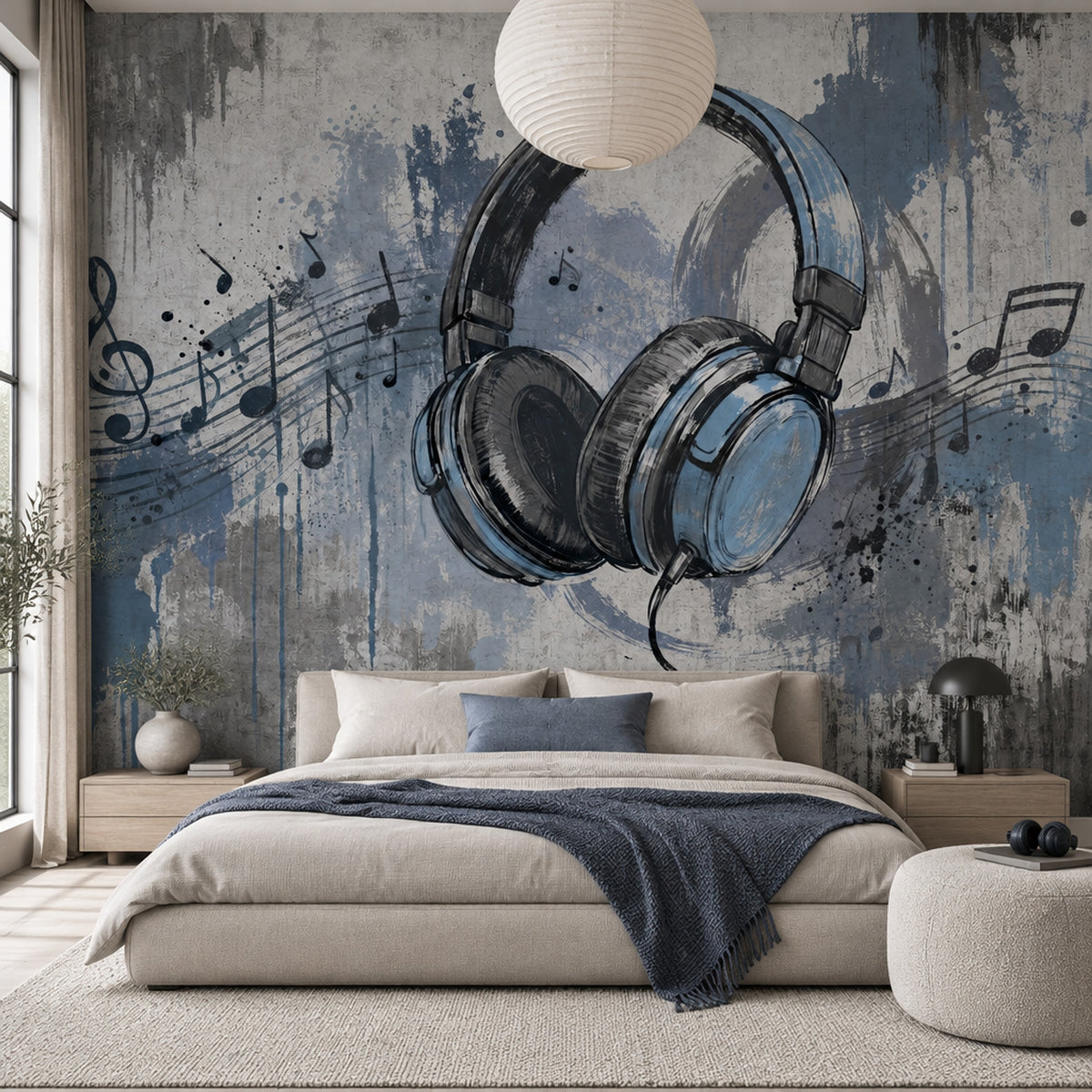 Graffiti Headphones Wallpaper Urban Music Notes Wall Mural