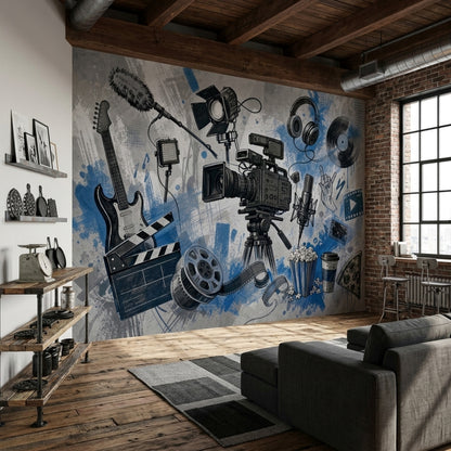 Cinema And Music Studio Icons Wallpaper Urban Grunge Wall Mural