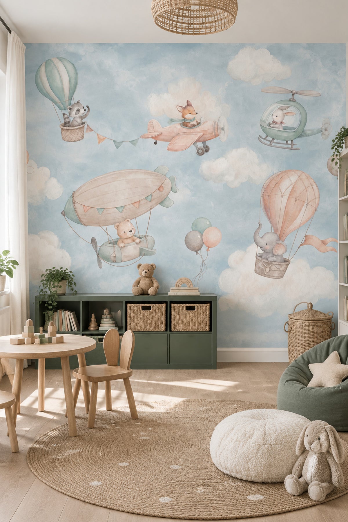 Hot Air Balloon Sky Wallpaper Watercolor Nursery Wall Mural