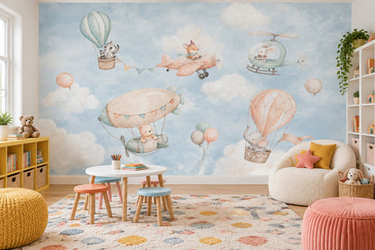 Hot Air Balloon Sky Wallpaper Watercolor Nursery Wall Mural