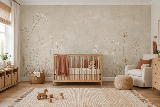 Wildflower Grasses Wallpaper Neutral Textured Wall Mural
