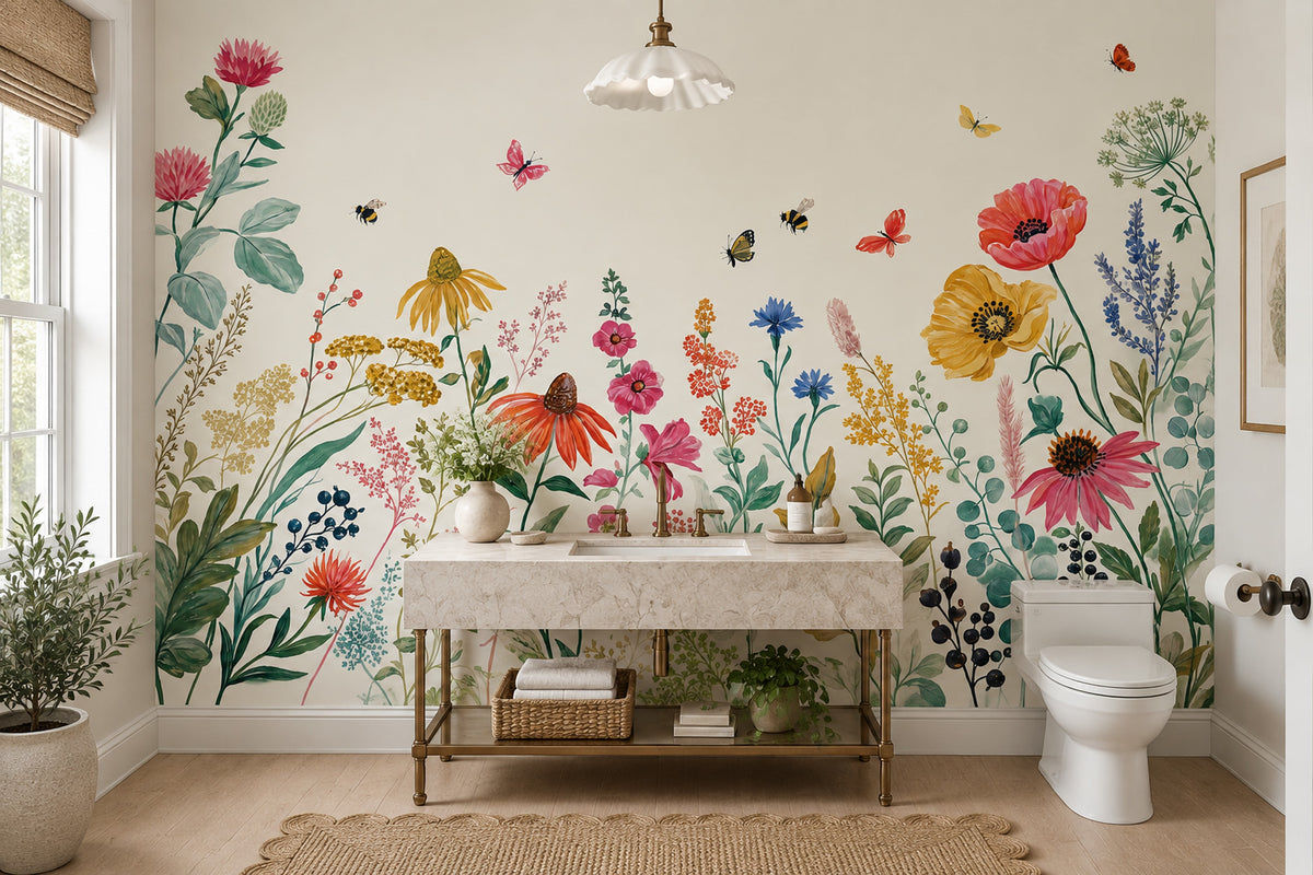 Wildflower Meadow Wallpaper Watercolor Botanical Wall Mural