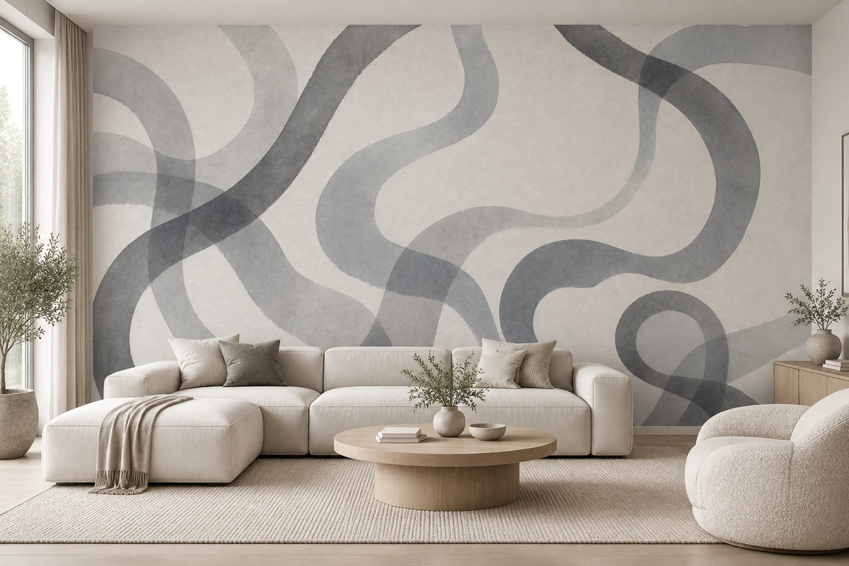 Layered Gray Brushstroke Wallpaper Minimal Abstract Wall Mural