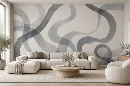 Layered Gray Brushstroke Wallpaper Minimal Abstract Wall Mural