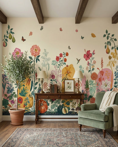 Vintage Garden Botanicals Wallpaper Eclectic Floral Wall Mural