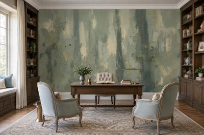 Sage Green Abstract Brushstroke Wallpaper Textured Modern Wall Mural