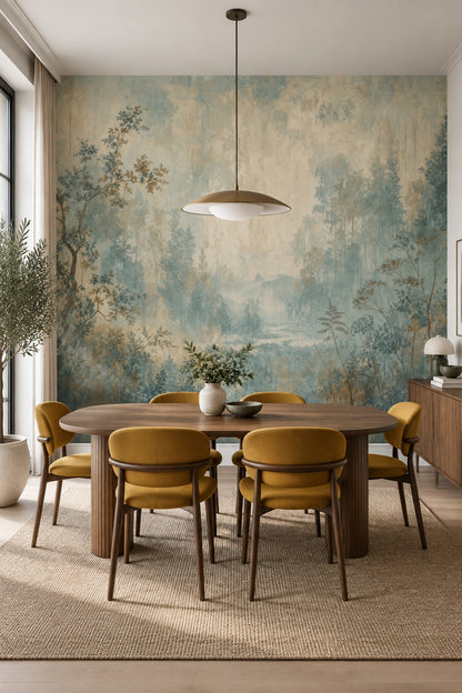 Misty Forest Wallpaper Watercolor Landscape Wall Mural