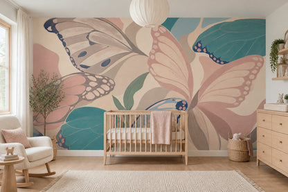 Layered Butterfly Wings Wallpaper Pastel Botanical Wall Mural