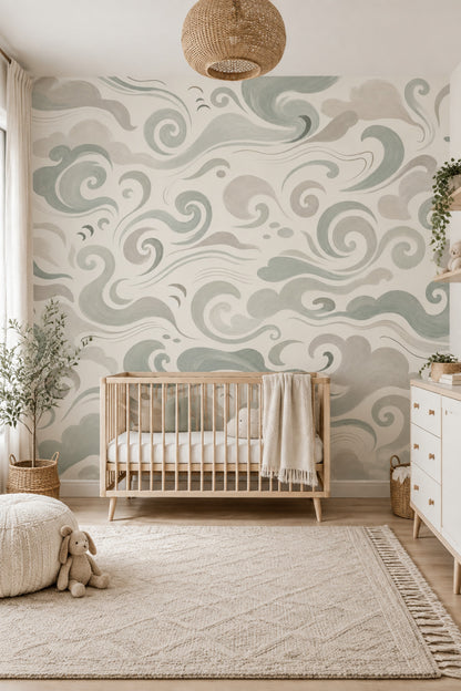 Swirling Cloud Forms Wallpaper Chinoiserie Style Wall Mural