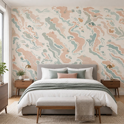 Abstract Landscape Wallpaper Pastel Organic Shapes Wall Mural