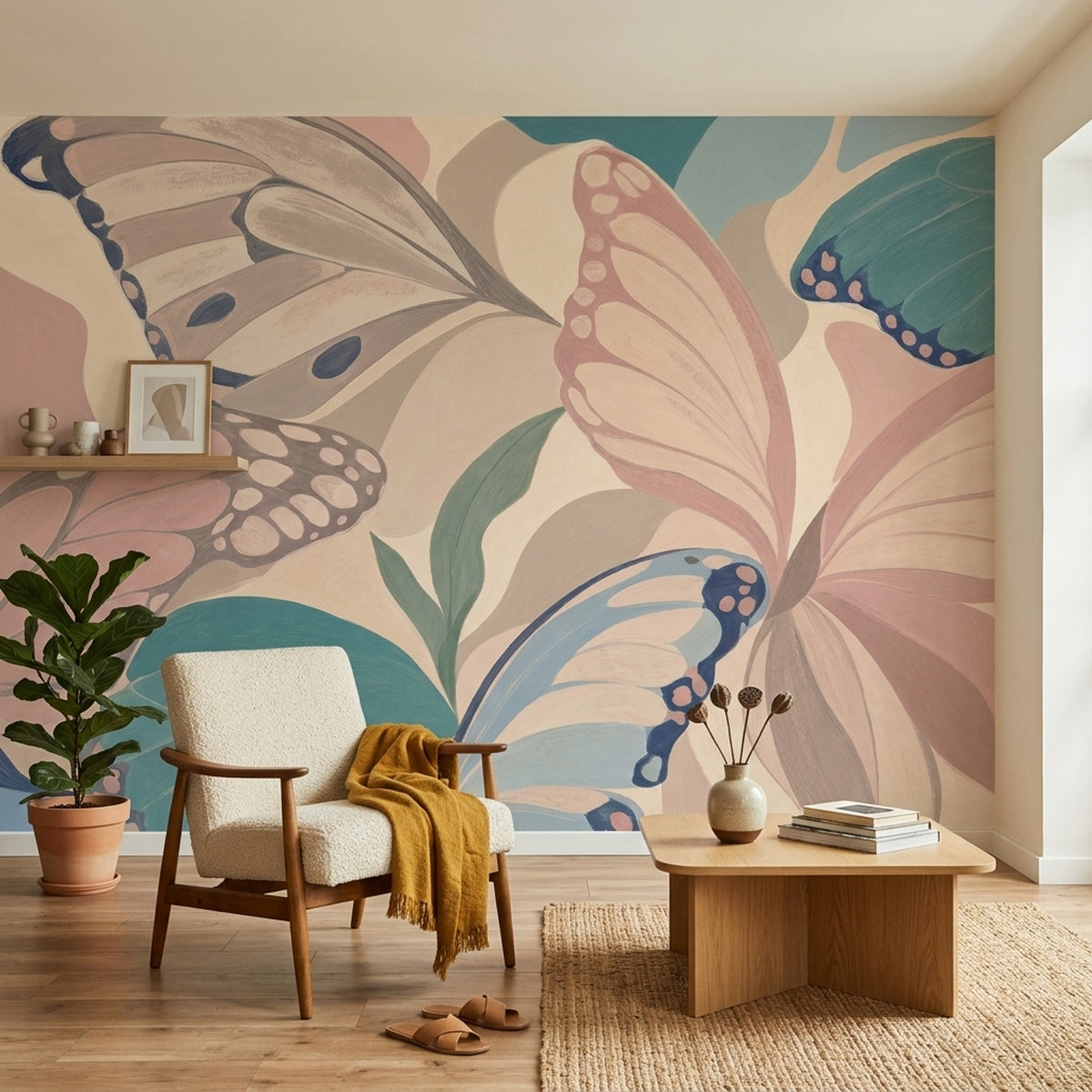 Layered Butterfly Wings Wallpaper Pastel Botanical Wall Mural