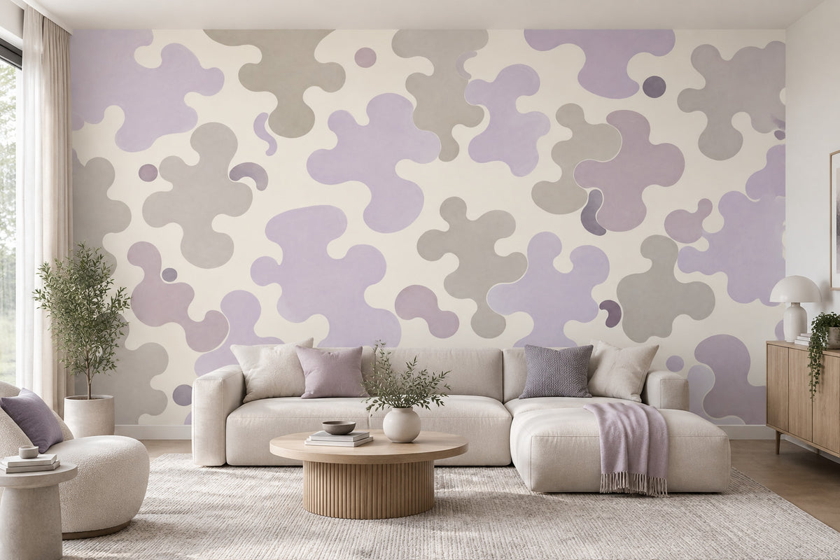 Lavender Organic Shapes Wallpaper Soft Gray Wall Mural