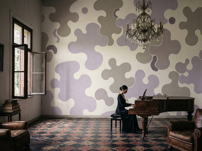 Lavender Organic Shapes Wallpaper Soft Gray Wall Mural