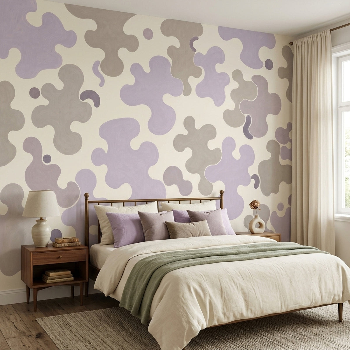 Lavender Organic Shapes Wallpaper Soft Gray Wall Mural