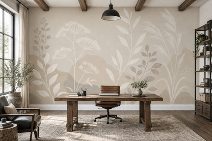 Wildflower Grasses Wallpaper Neutral Botanical Wall Mural